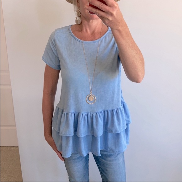 Short Sleeve Double Layer Ruffle Hem Top - Picture 2 of 7